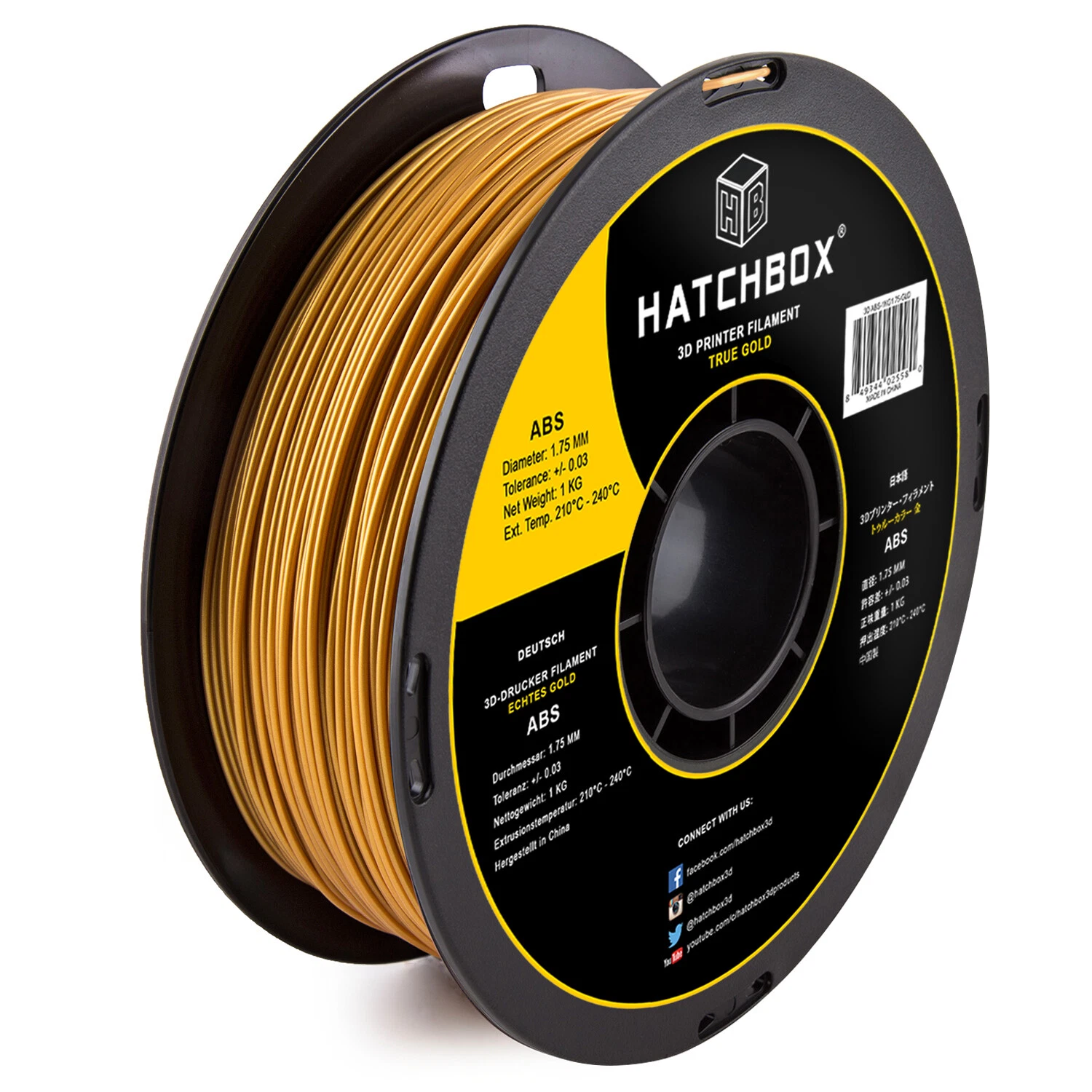 Hatchbox 3D PLA Filament - Gold